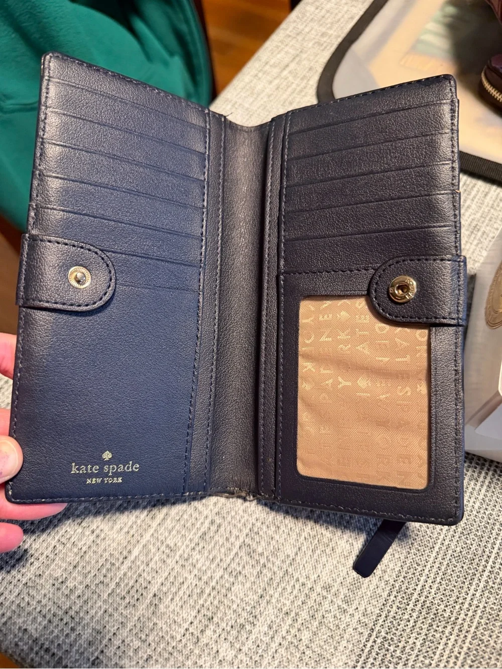 kate spade Blue Multi Gingham Zip Card Holder